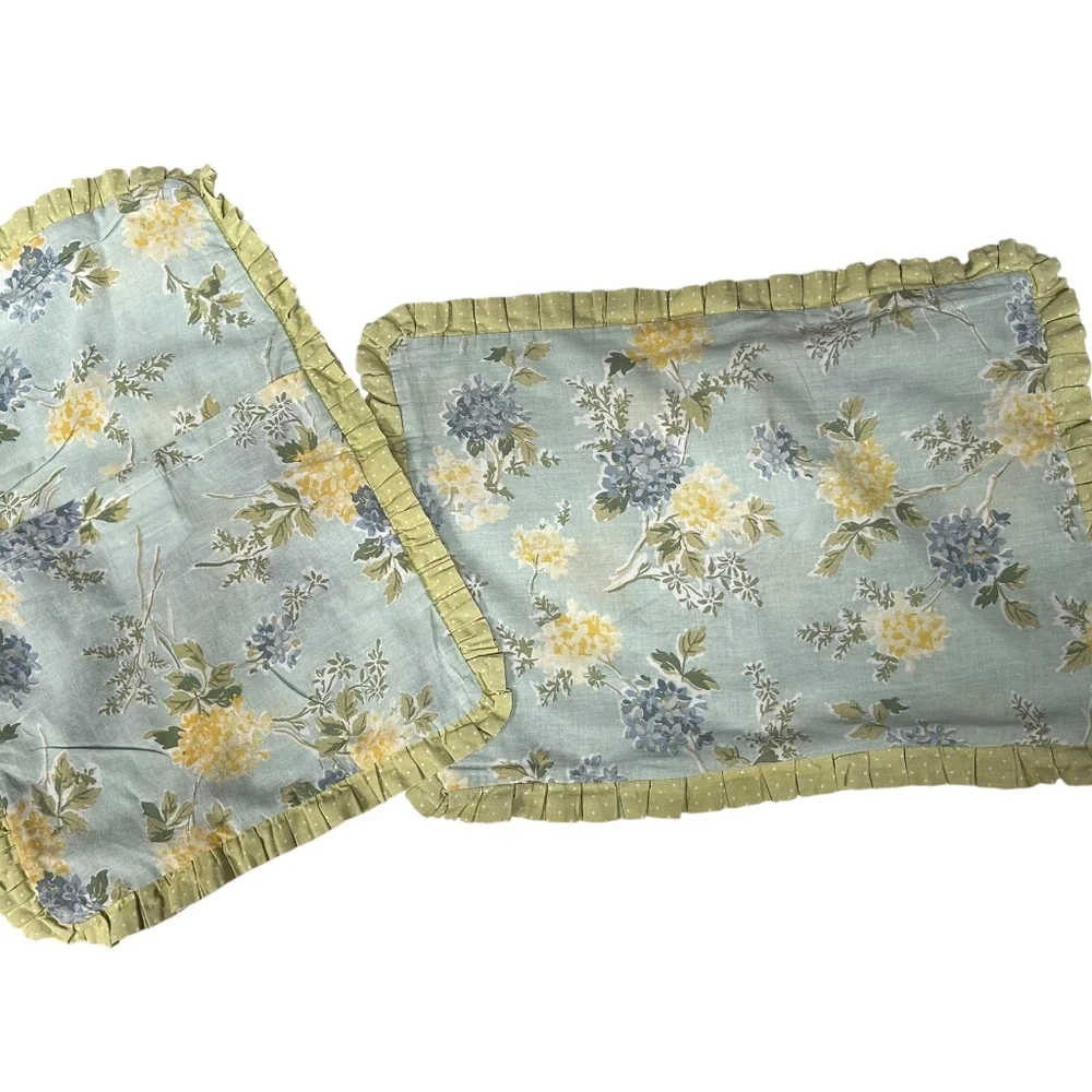 Laura Ashley Home blue green floral hydrangea ruffle trim lumbar accent pillow